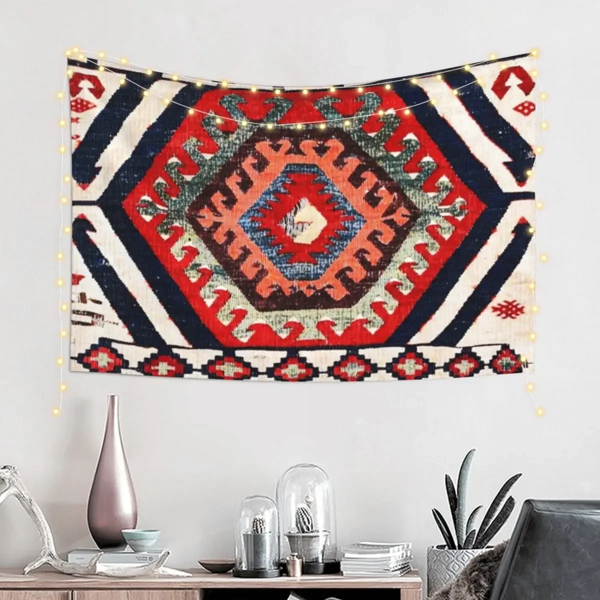 Hotamis Konya Центральный Анатолийский Фрагмент Kilim Гобелен с принтом Настенный ковер