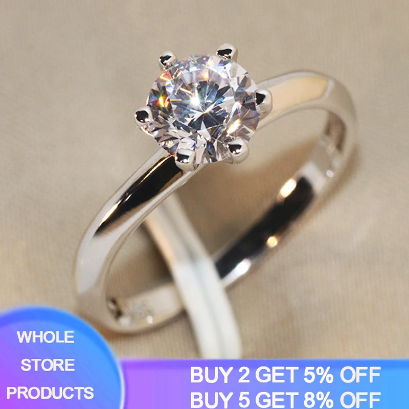 

Yanleyu Solid Tibetan Silver 925 Rings For Women Wedding Jewelry Bijoux 1 Carat Cubic Zirconia Accessories Engagement Gift