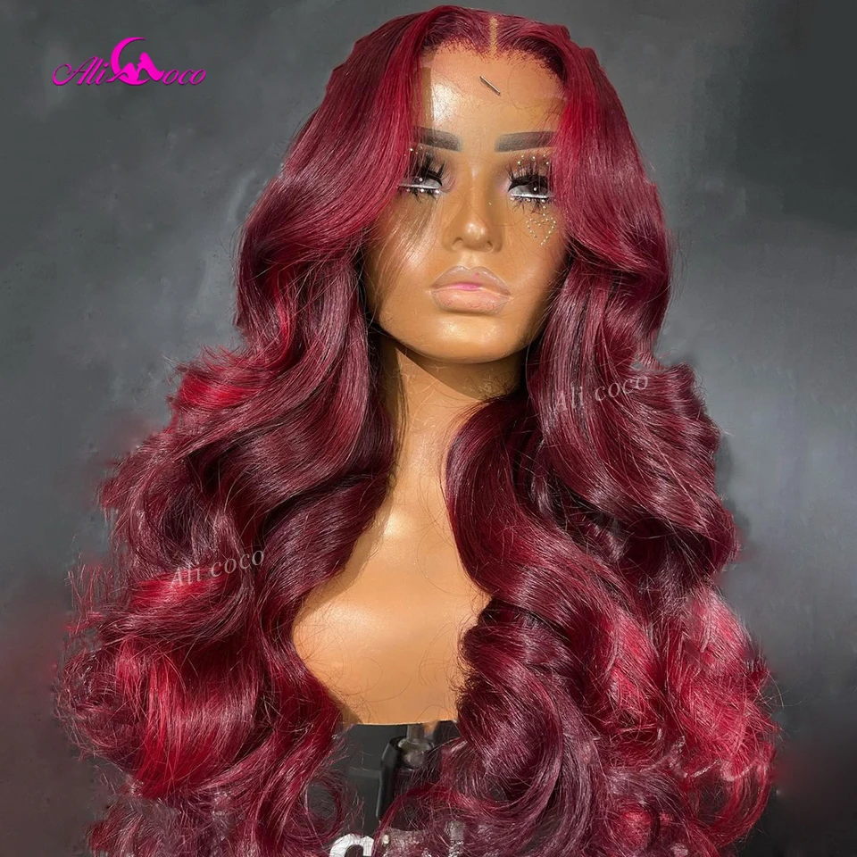 99 With Red Wig Human Hair Brazilian Glueless Wig Colored Human Hair Wigs For Black Women Body Wave Lace Wigs Remy Hair Ali Coco