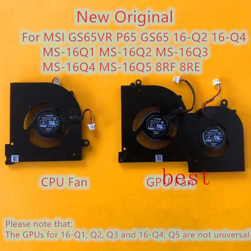 New Original Laptop CPU GPU Cooling Fan For MSI GS65VR P65 GS65 16-Q2 16-Q4 MS-16Q1 MS-16Q2 MS-16Q3 MS-16Q4 MS-16Q5 8RF 8RE