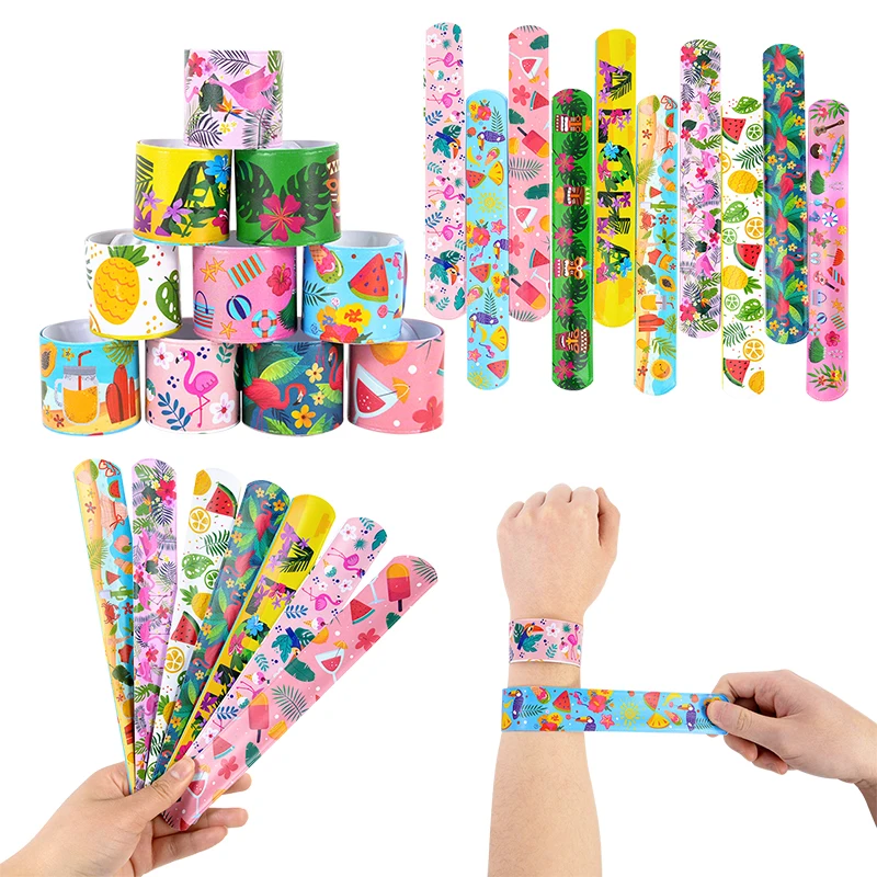 

10/12pcs Hawaiian Flamingo Clap Circle Tropical Theme Wristband Summer Beach Wedding Party Decoration Birthday Kids Bracelet Toy
