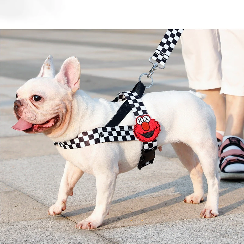 

Black and white checkerboard dog chest strap leash method dog walking dog leash, collar, chest strap