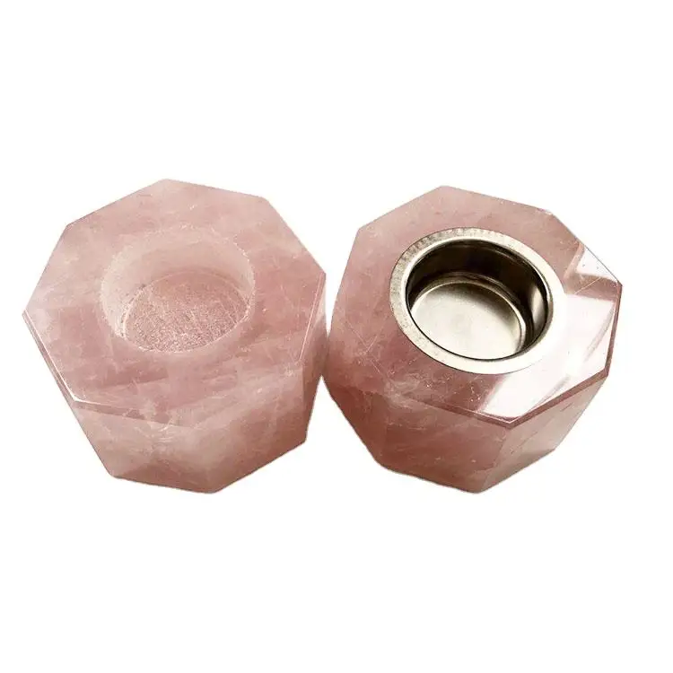 

Crystal Holder Good Quality Natural Hand Carved Rose Quartz Healing Crystal Candle Holder For Crystal Gift