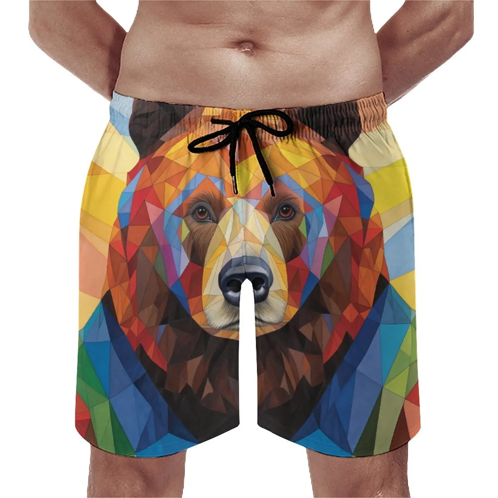 

Board Shorts Bear Vintage Beach Trunks Colored Cartoon Pencil Art Men Quick Dry Running Surf Trendy Large Size Beach Shorts