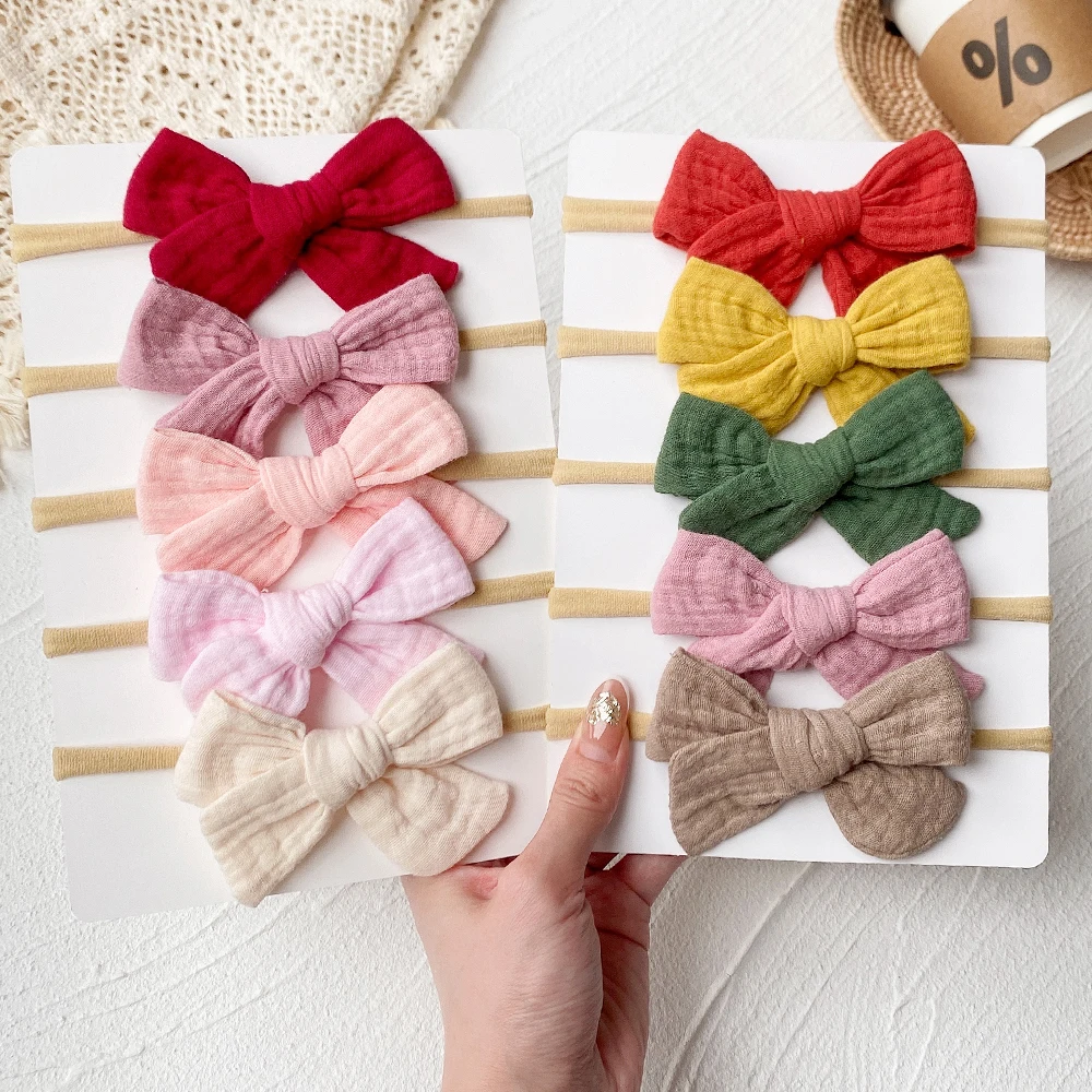 

5Pcs/set Baby Bows Headband For Girls Solid Color Elastic Hair Bands Nylon Hairband Newborn Turban Headwear Kid Hair Accessories
