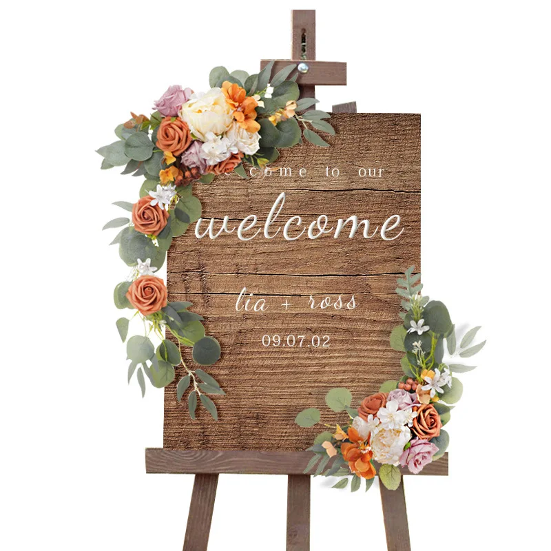 

Wedding Arch Flower Burnt Orange Welcome Board Flower the Wedding Party Sign Layout Artificial Flower Signpost Ornamental Flower
