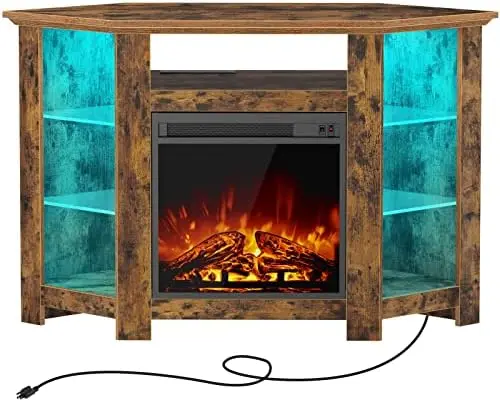 

Corner TV Stand for 43" 50" 55", 47 Inch TV Stand with Power Outlets and LED Lights, Rustic TV Console, Entertainmen Folding tab