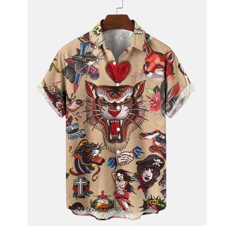 

Футболка мужская с 3D-принтом тигра, модная рубашка с коротким рукавом, однобортная с принтом элементов животных, уличная одежда