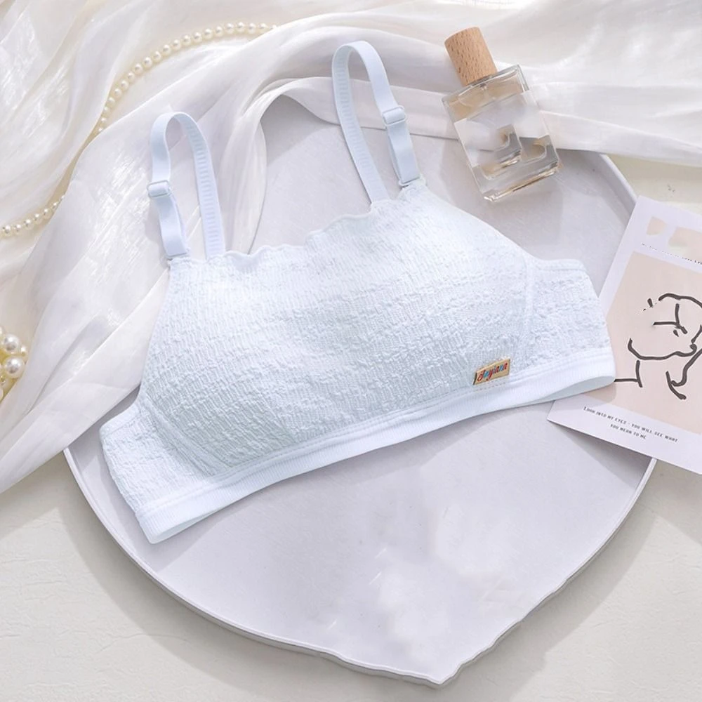 Беспроводной бюстгальтер с милыми рюшами женский однотонный школьный пряжкой