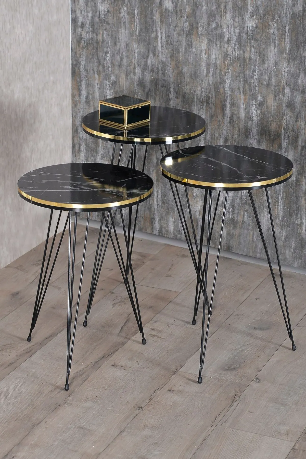 

Modern Nelling Table 3 Pieces Patterned Black Wire Metal Leg De Monte Side Table Tea Coffee Service Table Round Living Room Beds