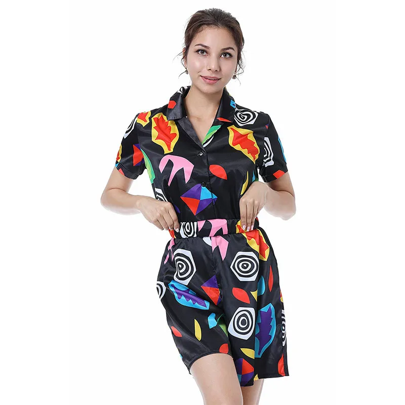 

Stranger Things Eleven Goes to Mall Dress Cosplay Jumpsuit Swirl Printed Belted Romper The Mall Rats Girls Women 80s Outfit Suit