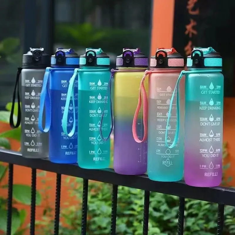 Motivational Water Bottle with Time Marker, Bounce Flip, Large Capacity, gradient, Sports, Convenient Anti Drop