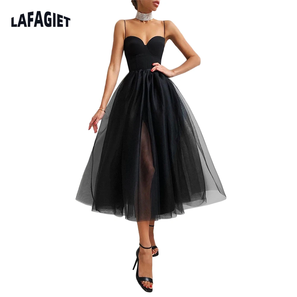 

Women Formal Sling Dress Dance Tutu Dress French Retro Solid Color Mesh Dress Hepburn Style Summer Ladies Long Dress Slip Dress