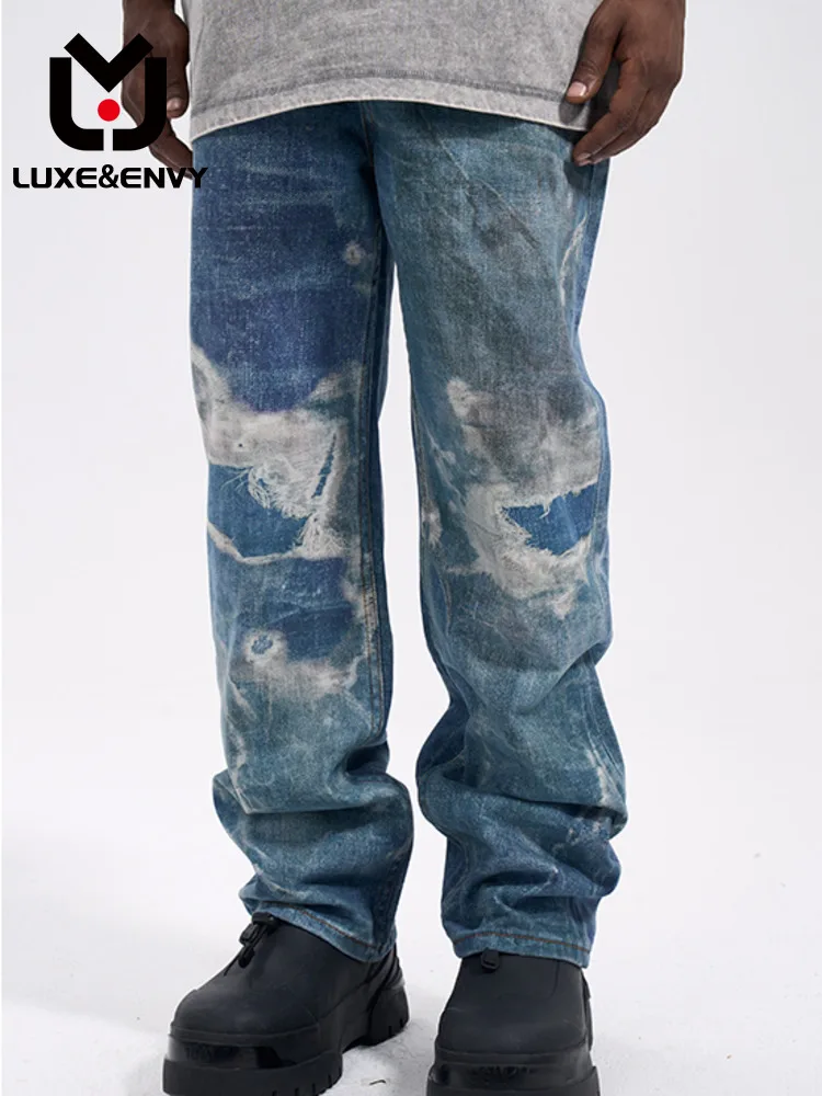 

Брюки LUXE & ENVY мужские повседневные, Брендовые прямые свободные джинсы в стиле ретро, с принтом Destroy Do Old, весна-лето 2023