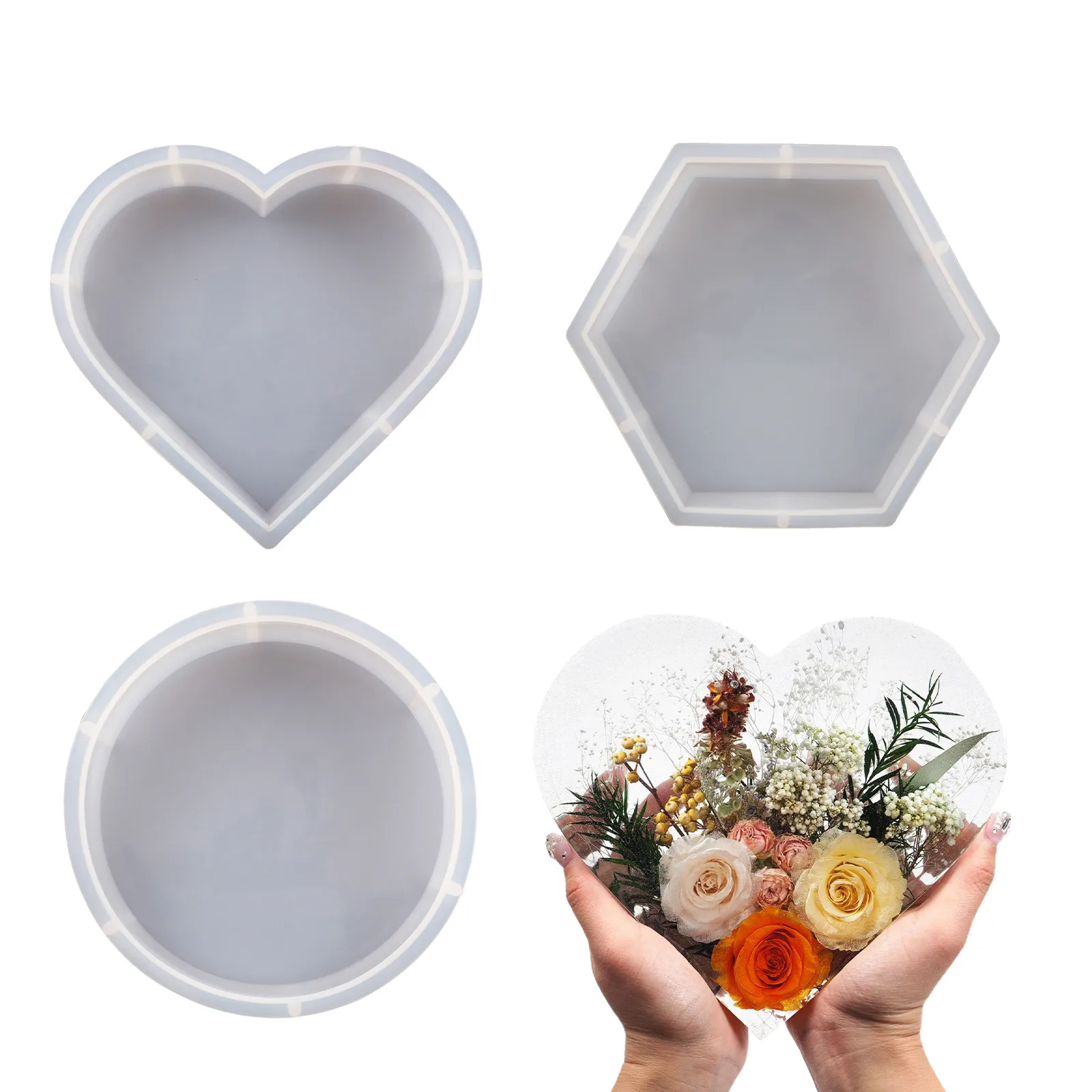 

DIY Crystal Resin Mold Epoxy Heart Round Hexagon Frame Silicone Resin Mold Creative Mirror Jewelry Ornaments Craft Making Mould