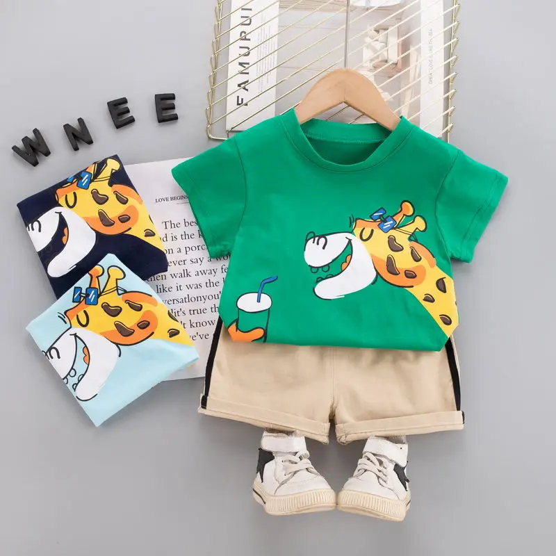 

Baby Summer Clothing Toddler Children Sport Boy Short Sleeve Print Giraffe T-shirt Shorts Fashion Infant Clothes Set Tracksuit