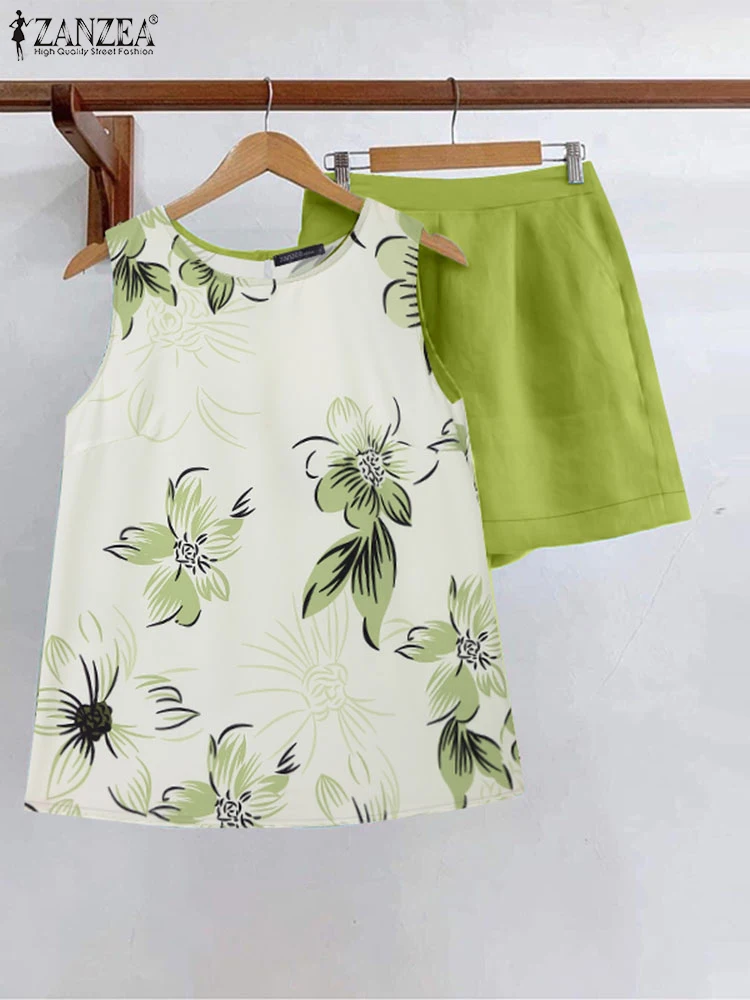 Костюм ZANZEA женский с цветочным принтом элегантный топ без рукавов однотонный