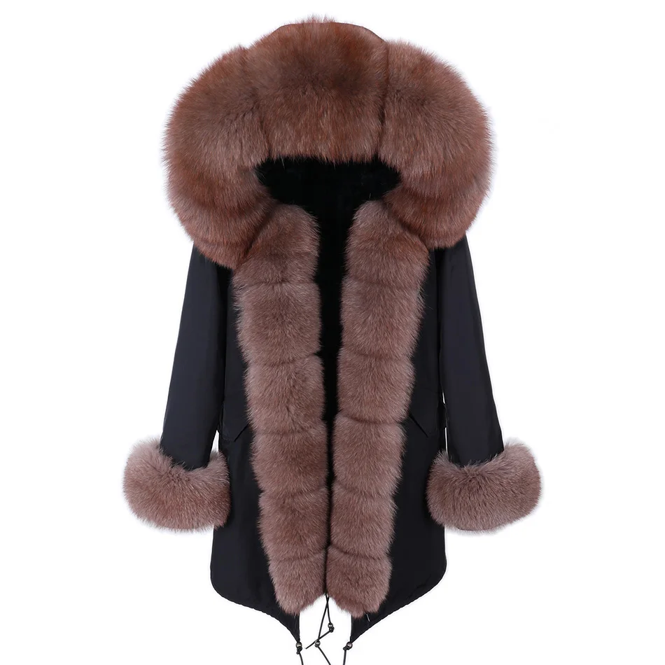 Зимняя женская черная куртка 2021 пальто толстые парки из натуральной лисы женское