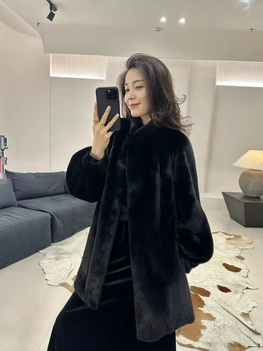 Зима 2024 импортная бархатная верхняя одежда из норкового меха Haining пальто