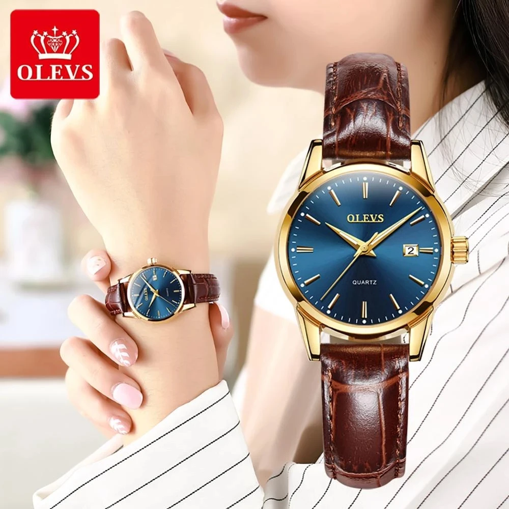 

OLEVS Womens Quartz Watches Fashion casual Luxury Brown Leather Luminous Hands Waterproof Wristwatch for Lady Relogio Feminino