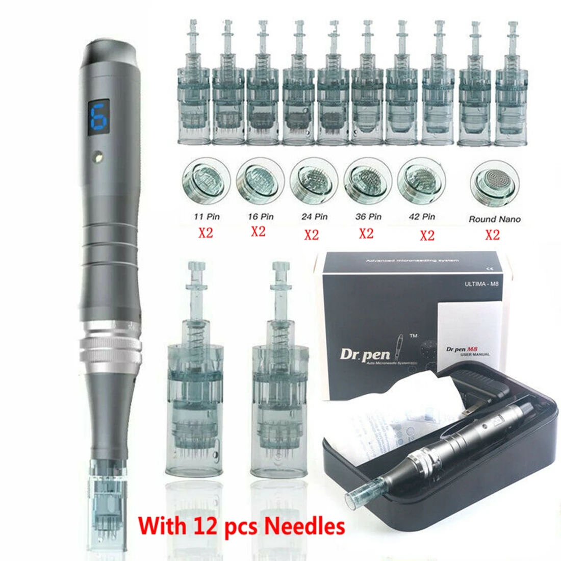 Authentic Dr pen Ultima M8 Microneedling With 12 pcs Needles Face Care Wireless Derma Pen Beuty Machine