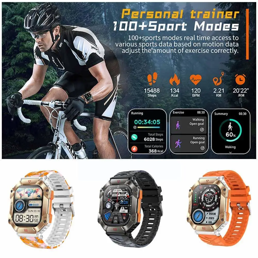 

Watch Men 620mah Large Battery Fitness Tracker Call Sport Rate Waterproof Bluetooth Compass Heart Ip67 Watch Mil Q8u9