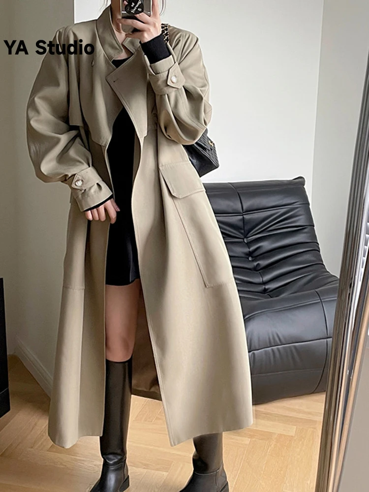 

[YA Studio] Canggumu 2023 Autumn Fashionable Long Windbreaker Women's Coat Korean Version Casual Slim Waistband Cardigan 5113