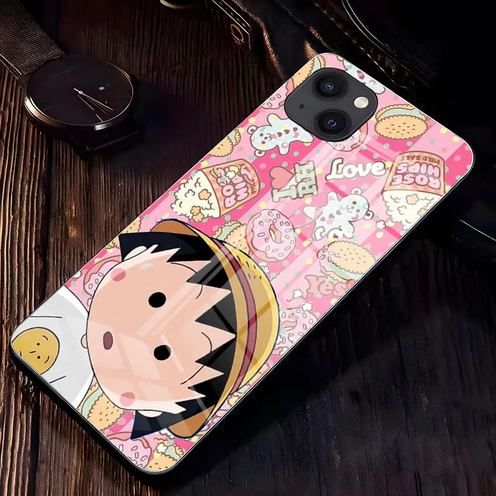 Фото Чехол для телефона C-Chibi M-Maruko-chan для iPhone 17 Pro Max 16 15 14 Pro Max 13 11 X Xs Xr 8 7Plus, стеклянная крышка №4