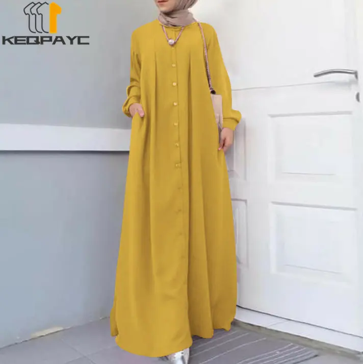 New 2023 Muslim Women Dubai Abaya Long Dress Kaftan Islam Arab Vintage Solid Loose Dresses Robe Middle East Ramadan Eid Clothing