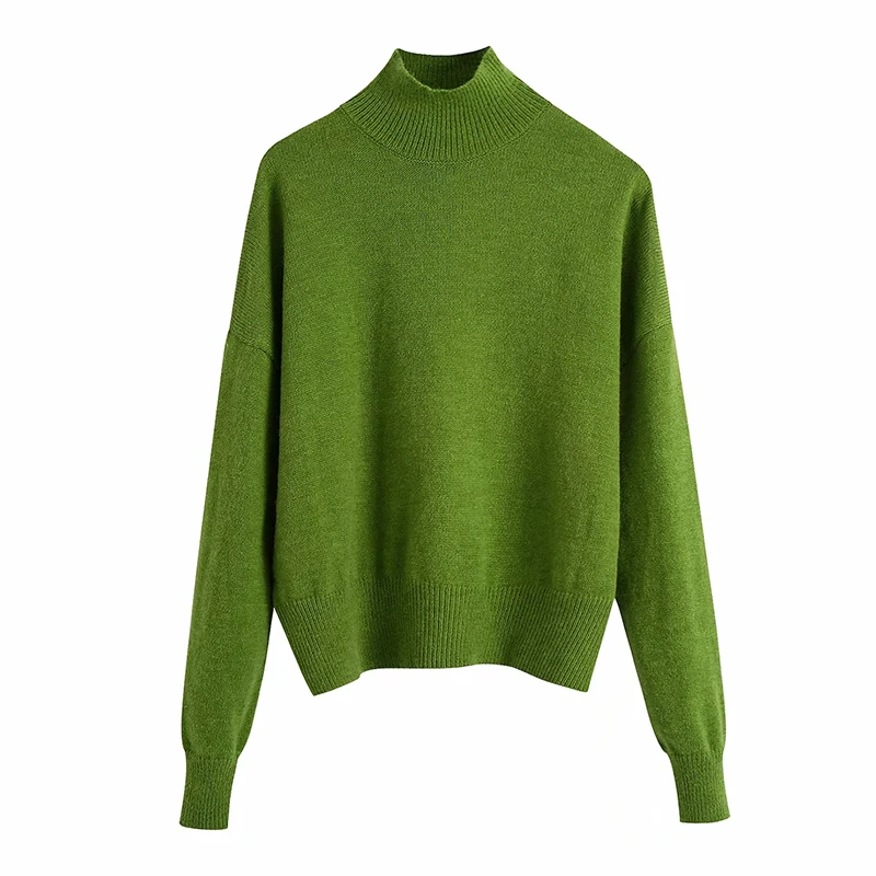 

Ladies Fashion Solid Color Knitted Sweater Top Long Sleeve Turtleneck Retro Knitted Pullover Chic Top Green Pink Sweater Autumn