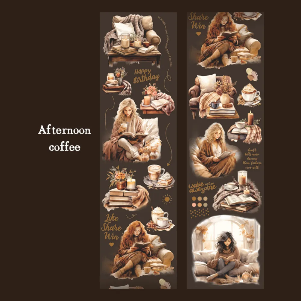 

Бумага 6 стилей, 200 см/рулон, ПЭТ-лента, модное кафе, чтение, европейская фигурка девушки, наклейка, украшение для книги, сделай сам