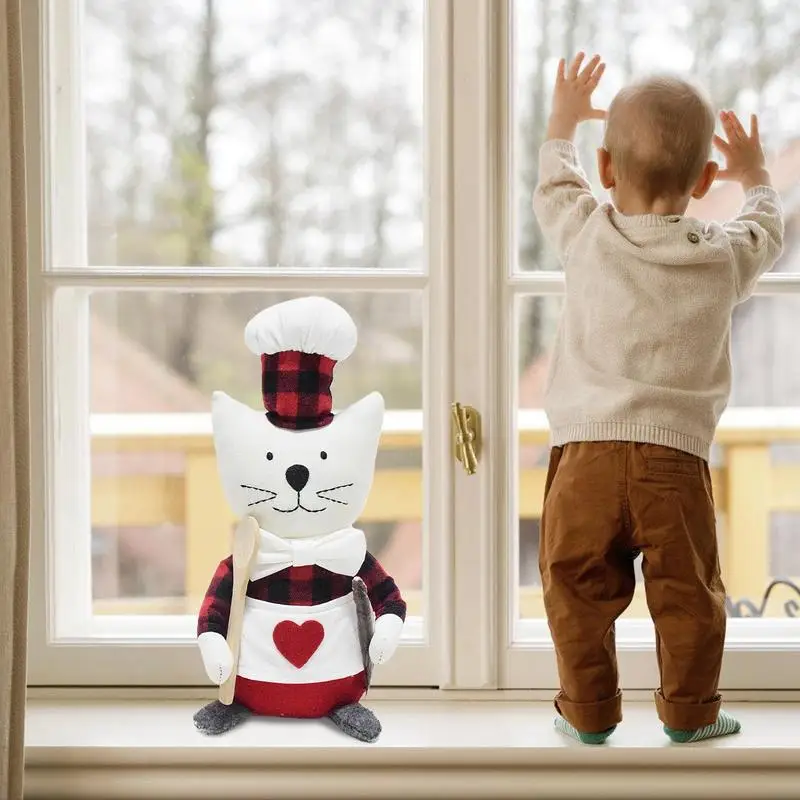 Сидячая мягкая кукла-кошка украшение с дизайном кота шеф-повара