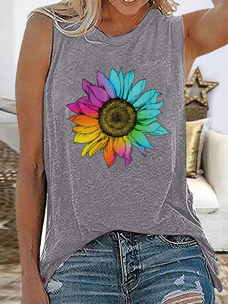 Футболка женская с ярким принтом подсолнуха повседневный Свободный Топ без