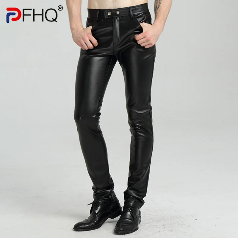 

PFHQ 2023 Модные мужские корейские прямые мотоциклетные кожаные брюки модные элегантные роскошные эластичные весенние высококачественные брюки из ПУ