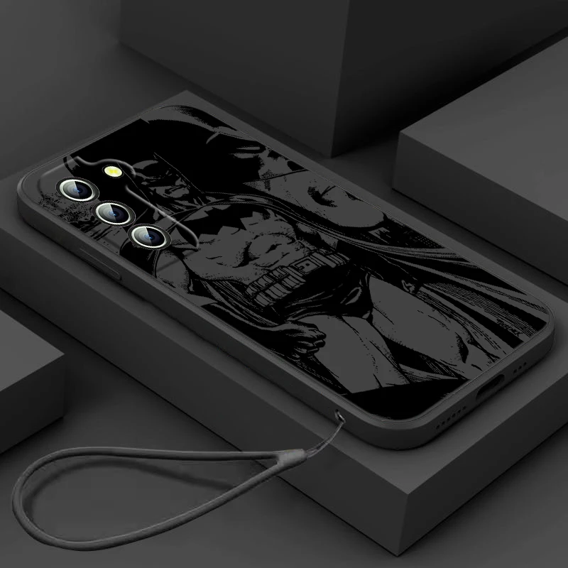 

Black and white comics Batman Phone Case For Samsung Galaxy S23 S22 S21 S20 FE Ultra Plus S10 Lite 5G Liquid Rope Funda Cover