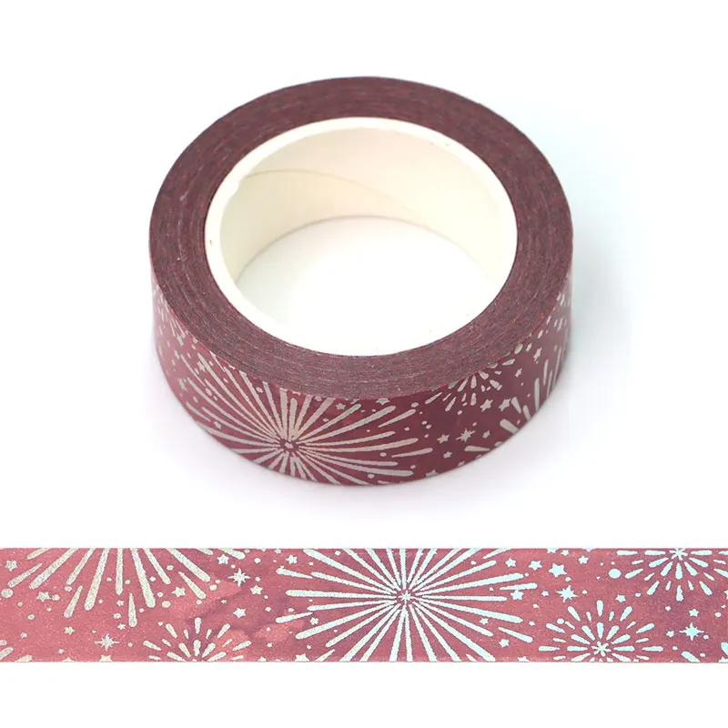 

1 PC Decorative Foil Purple Fireworks Paper Washi Tapes Planner Adhesive Masking Tape Cute Stationery 15mm*10m