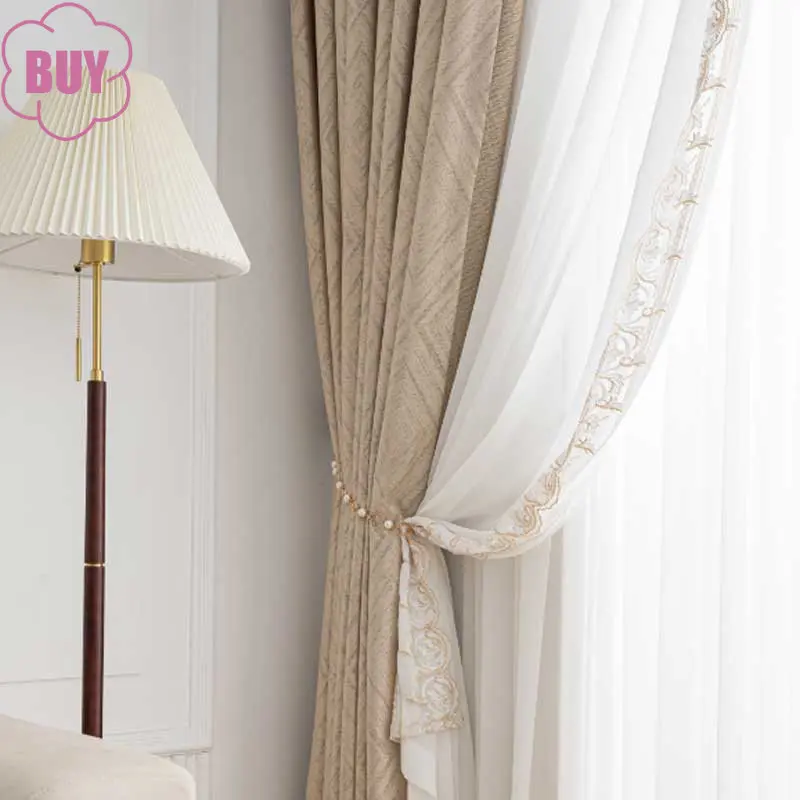 

Modern Curtains for Living Dining Room Bedroom Light Luxury Simple High-end Shade Cloth Sheer Curtains Eyelet Curtains