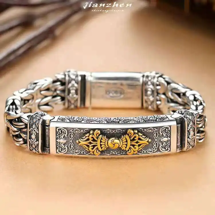 

New Vintage Silver Color Rune Totem Bracelet Men's Personality Opening Bracelet Banquet Jewelry Accessories Gift