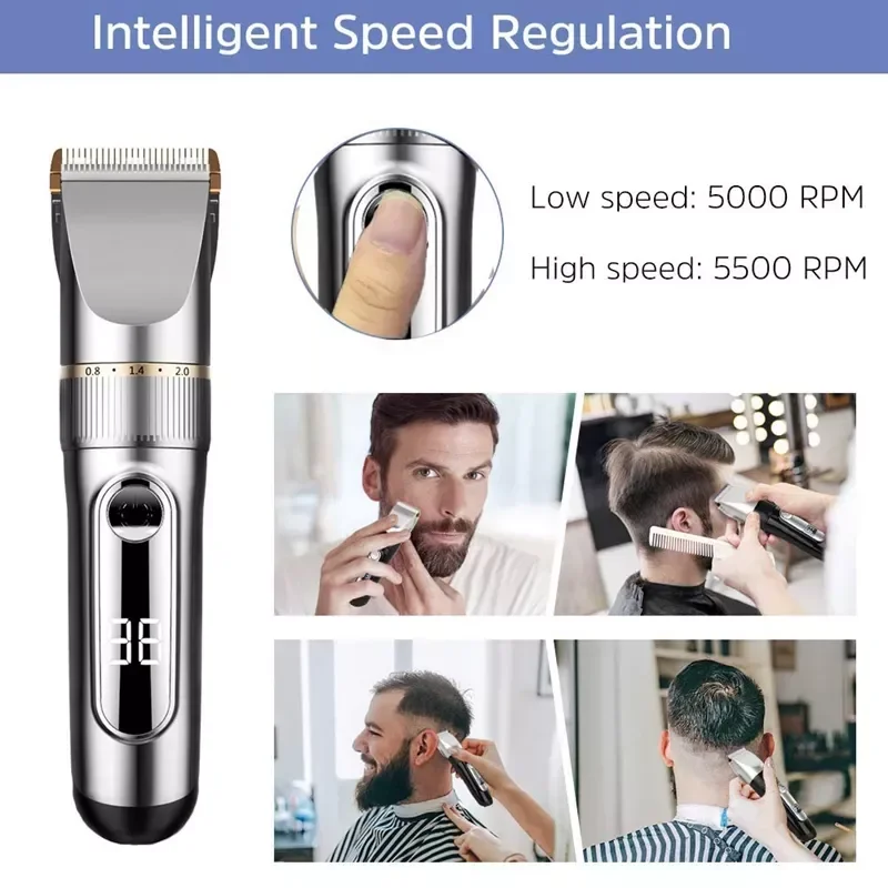 

NEW2023 Clippers for Men Cordless Hair Trimmer Rechargeable Mens Haircut Grooming Set with LED Display and 6 Guide Combs