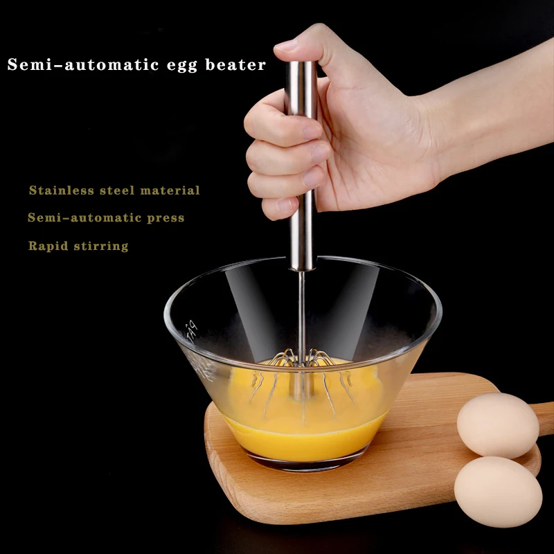 Semi-automatic Egg Beater 304 Stainless Steel Egg Whisk Manu