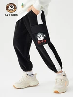 a21 kids clothes knitted elastic waist 2022 fall new fashion stitching pockets decorated small feet loose sports overalls pants