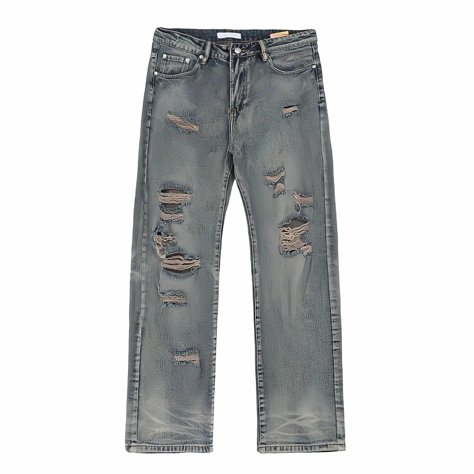Summer Chic Hip Hop Jeans Man Korean Fashion Straight Baggy Pants American Streetwear Y2k Vintage Wide Leg Ripped Trousers