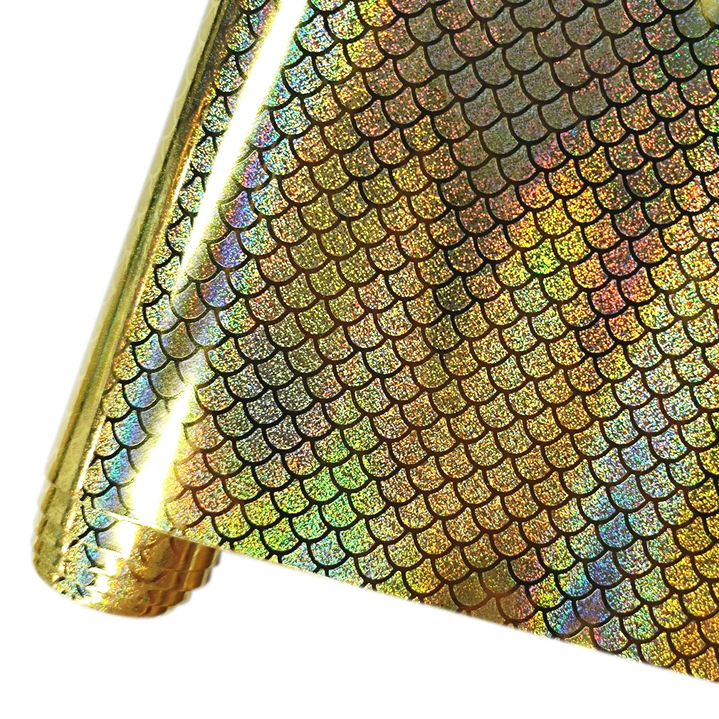 

Fish scale / mermaid print PU holographic metal mirror fan-shaped laser imitation leather fabric shoes / bags DIY with cloth