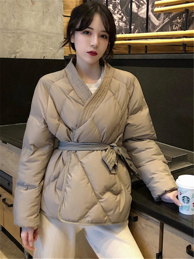 Hzirip New Design Women Winter Solid Sashes Coat Female Thick High Quality Students Outwear Sweet Office Lady Warm Jacket