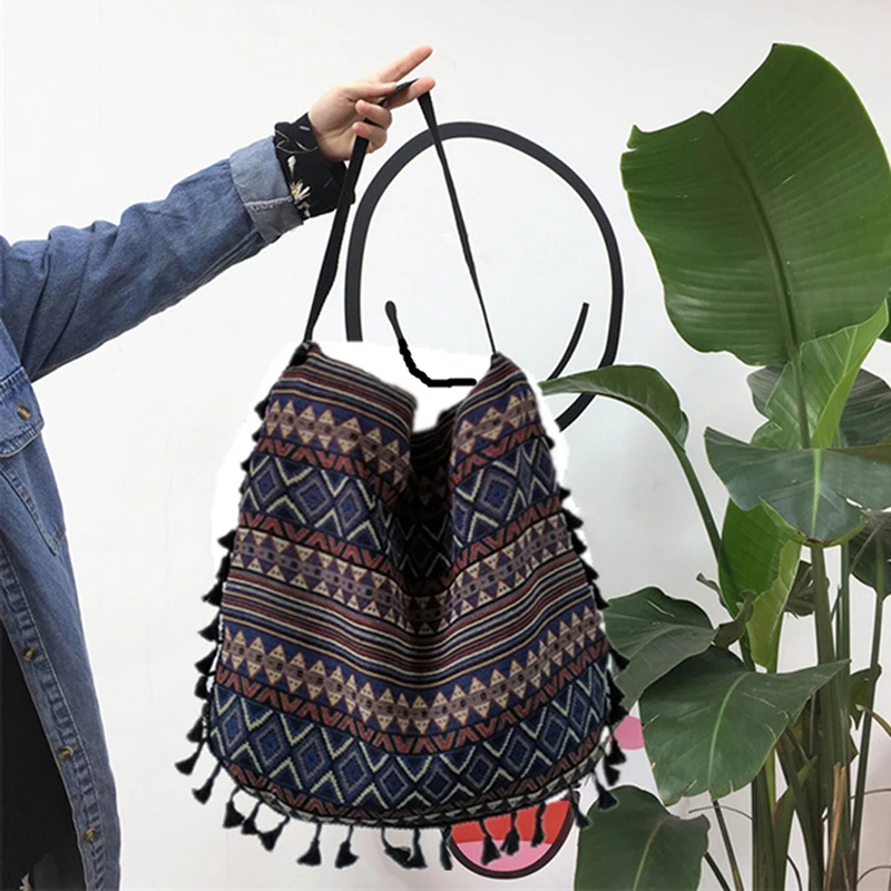 

2022 New Vintage Bohemian Fringe Shoulder Bag Women Tassel Boho Hippie Gypsy Fringed Women's Handbags Messenger Bag Open Bags