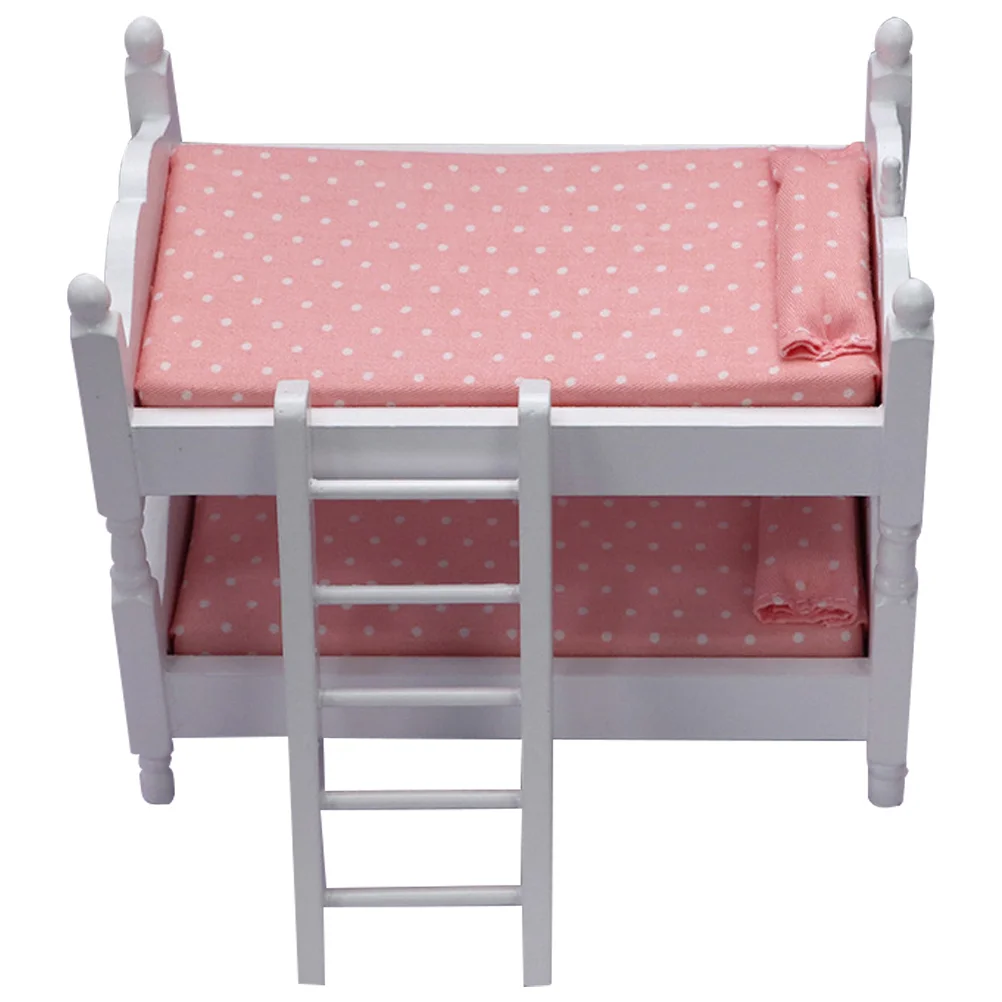 

House Bunk Bed Micro Scene Miniature Furniture Wooden Dollhouse Beds Cloth Model