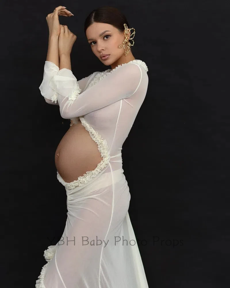 Стильное платье для фотосессии беременных с глубоким v-образным вырезом и