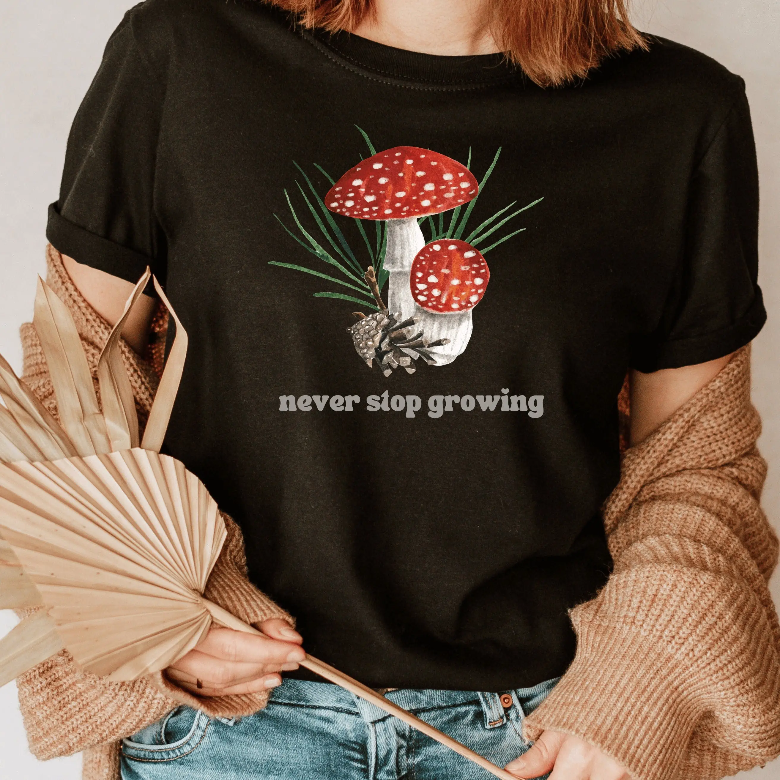 Футболка Never Stop Growing Mushroom с милыми грибами ботаническое садоводство на День