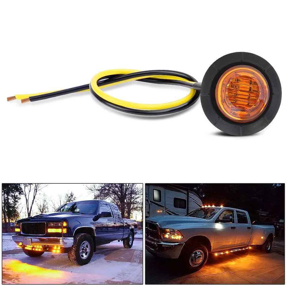 

12V Amber 3/4 Inch Round Clearance LED Front Rear Side Indicator Bullet Marker Light for Truck RV Car Bus Trailer Caravan Boat