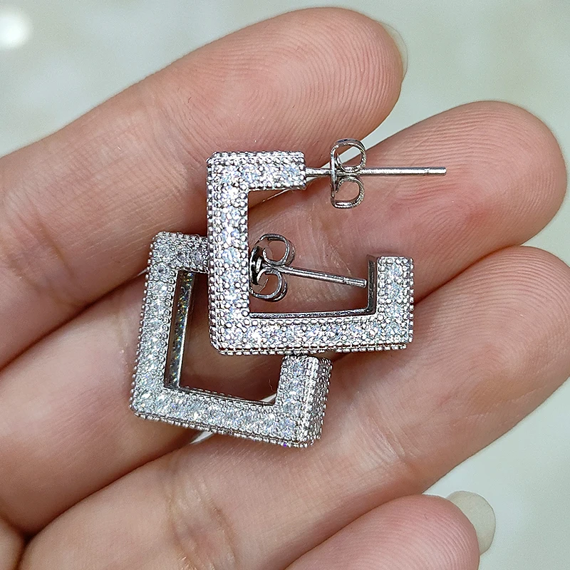 17mm hollow square shape S925 silver  earrings ear stud D vvs white moissanite stone Earring earrings for jewelry woman gift